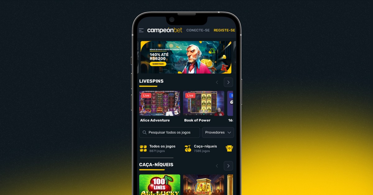 imagem mostra smartphone aberto na página principal da versão mobile do Cassino Campeónbet