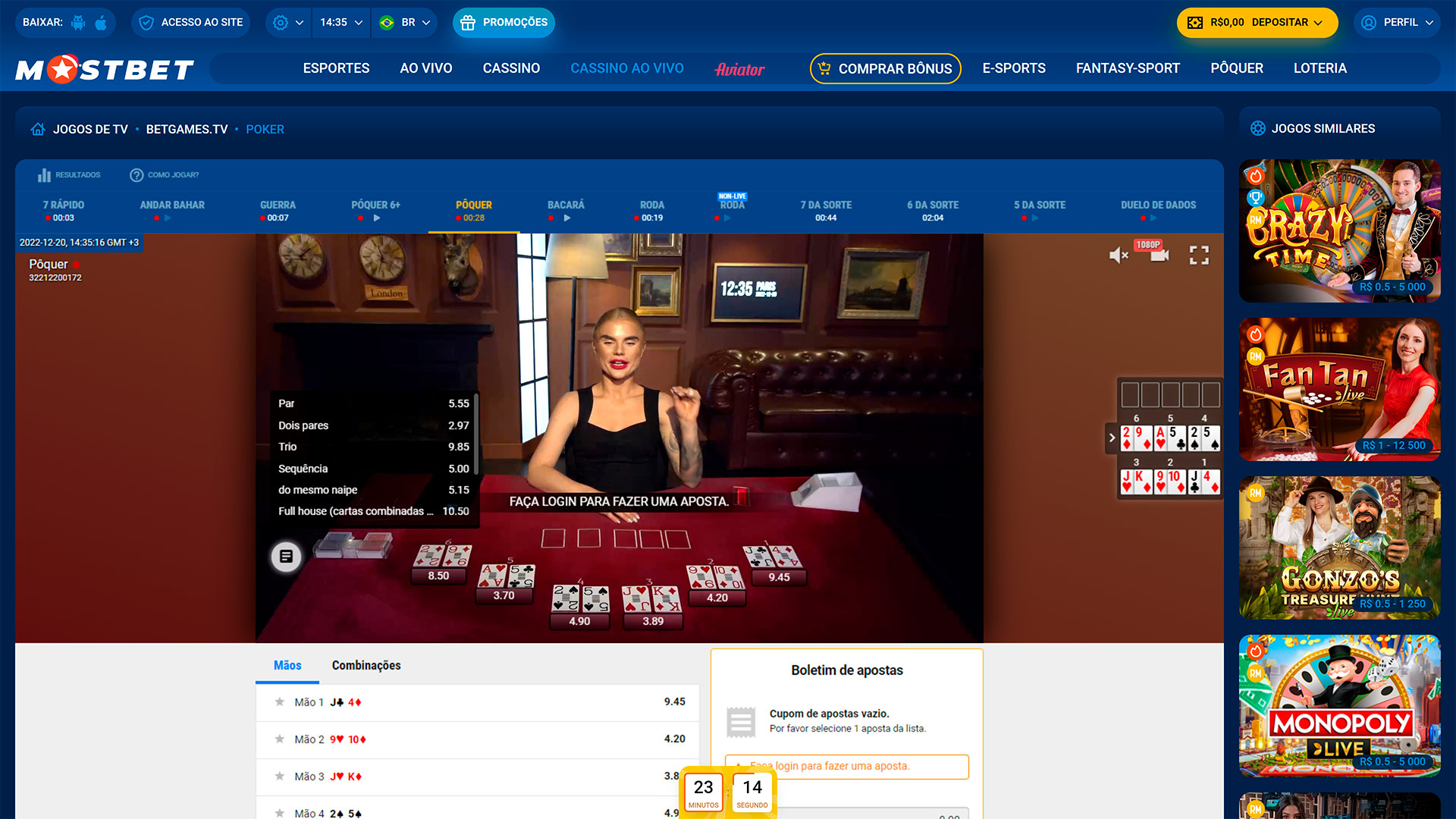 imagem captura live poker mostbet
